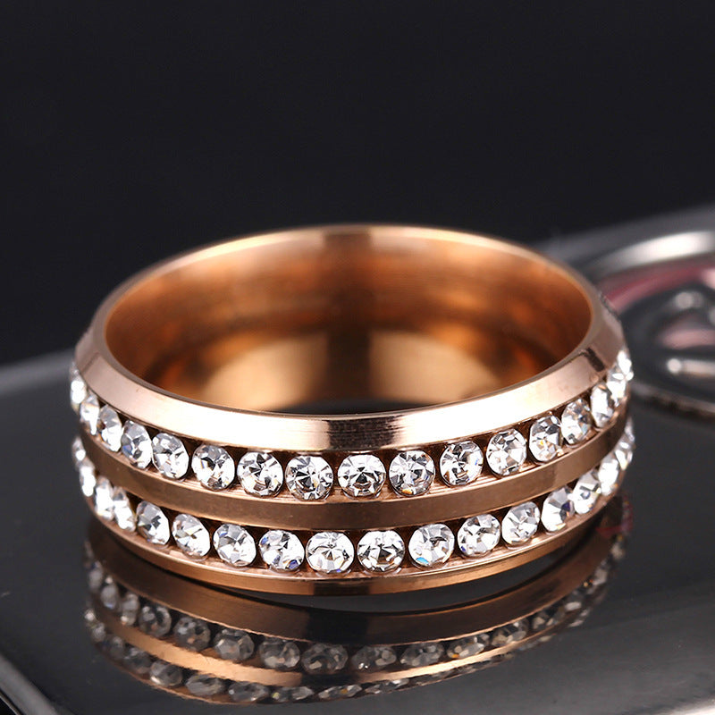 Diamond Double Row Titanium Steel Stainless Steel Ring