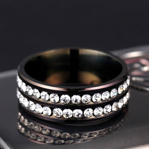 Diamond Double Row Titanium Steel Stainless Steel Ring