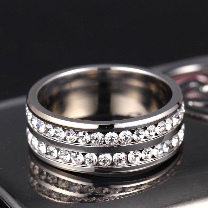 Diamond Double Row Titanium Steel Stainless Steel Ring