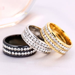 Diamond Double Row Titanium Steel Stainless Steel Ring